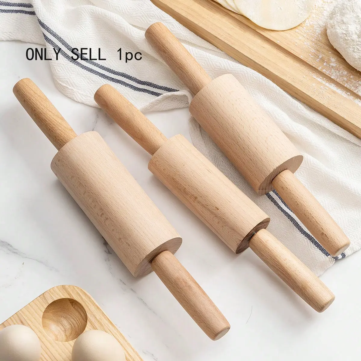 1pc Wooden Rolling Pin, Solid Wood Dough Roller, Home Use Kitchen Tool, Large Hollow Pressing Roll, Durable and Efficient, Baking Tools