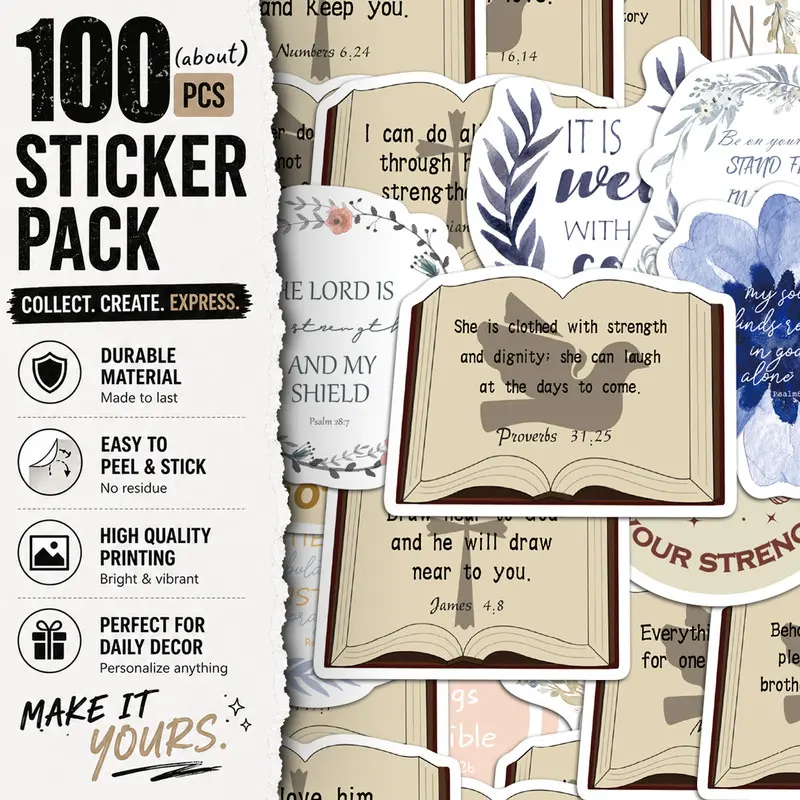 100PCS Bible Verses Aesthetic Vinyl Stickers Pack for Laptop Water Bottle Phone Case Skateboard Journal Scrapbook DIY Decoration