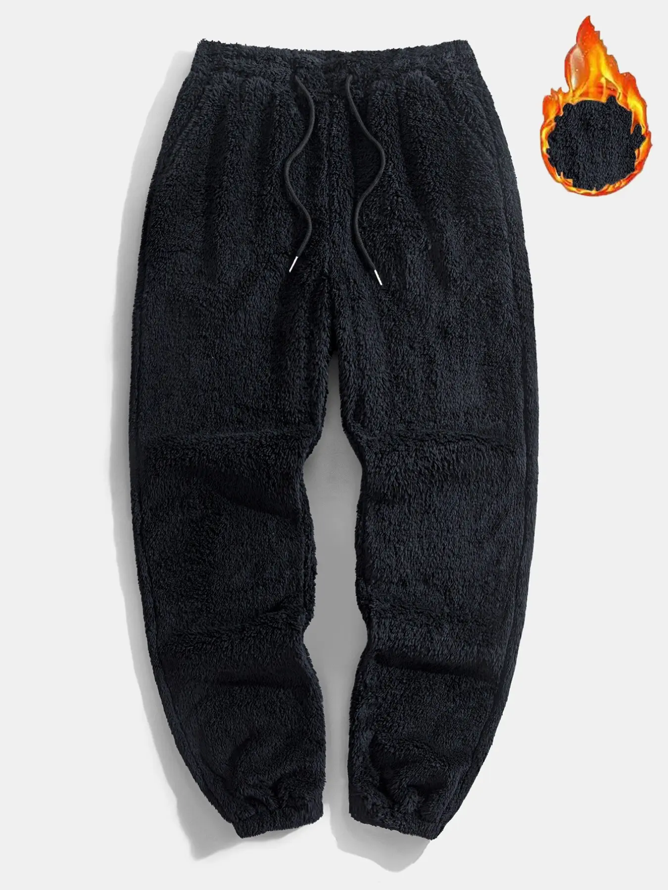 Solid Plush Fleece Jogger Pants for Men, Warm Drawstring Loose-Fit Trousers with Pockets, Cozy Sweatpants for Lounging, Travel & Winter