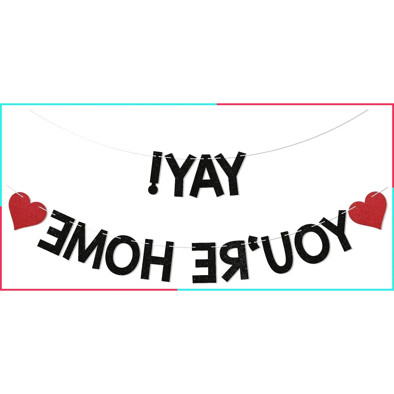 Yay! You're Home! Banner - Welcome Back Home Sign, Family Reunion Party Bunting, Welcome Home Party Decorations Black Glitter