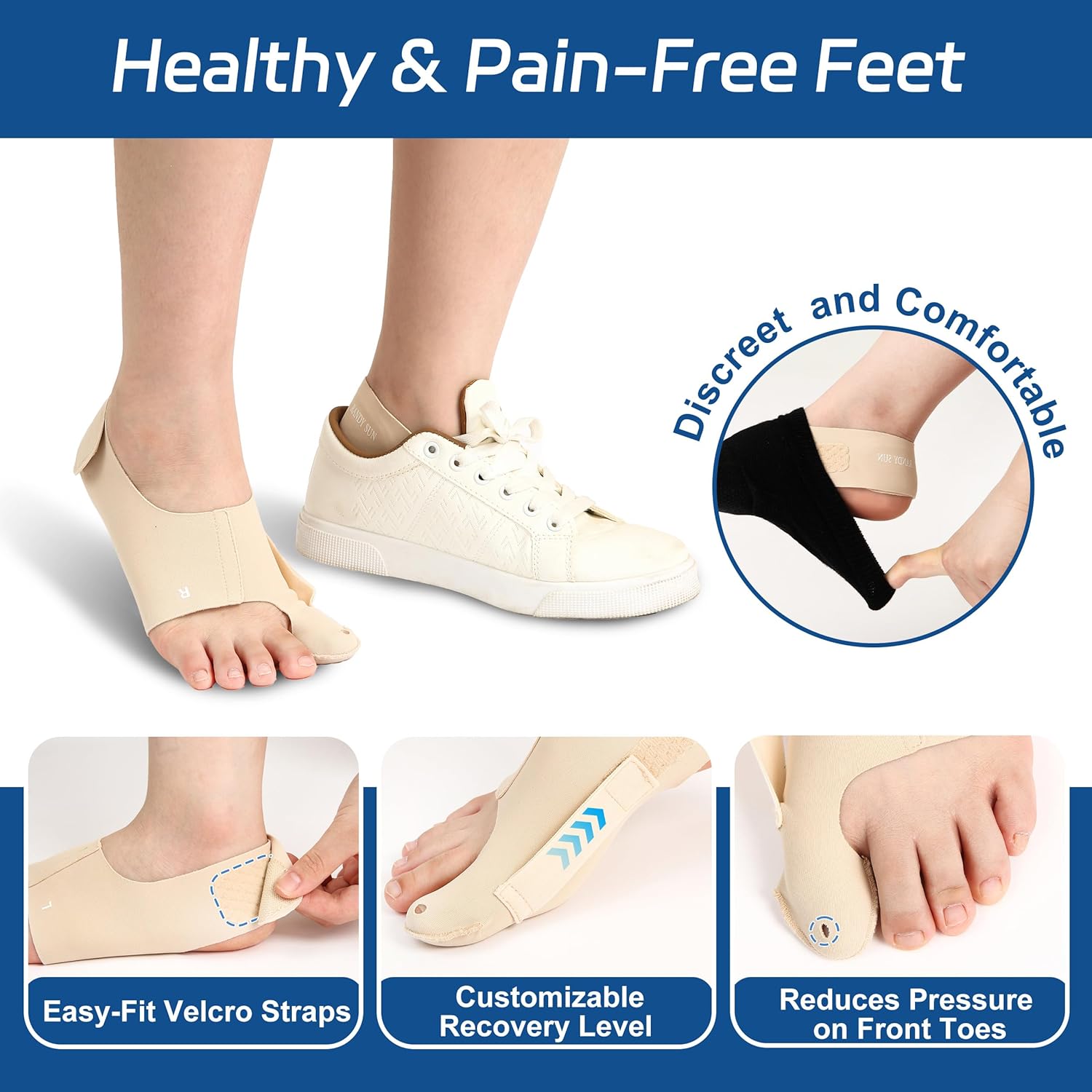 Adjustable Bunion Corrector for Big Toe Alignment, Wear-in-Shoes Pain Relief Brace