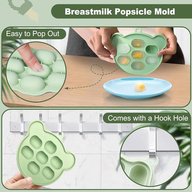 Bear Design Silicone Baby Feeding Set, 11-Piece Baby Dinnerware Set with Bowl, Spoon, Fork, Bib, Straw Cup, Snack Cup and Ice Cube Box, Cutlery Utensil Sets