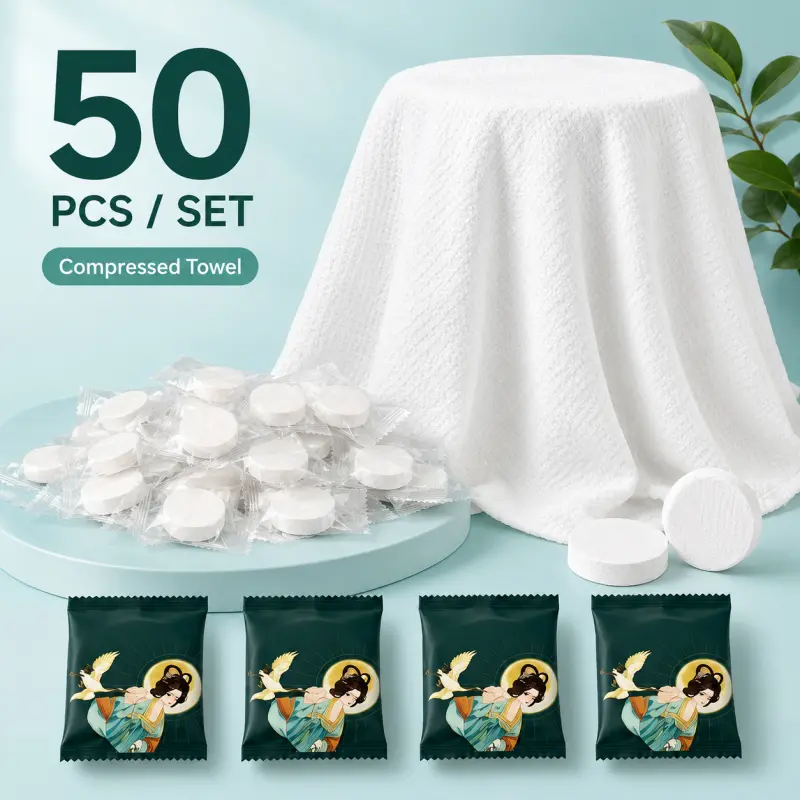 50 PCS Compressed Towel, Mini Compressed Towel Tablets, Disposable Compressed Face Towel, Camping Towel, Portable Bulk Compressed Coin Tissues for Home, Travel, Outdoor Sports