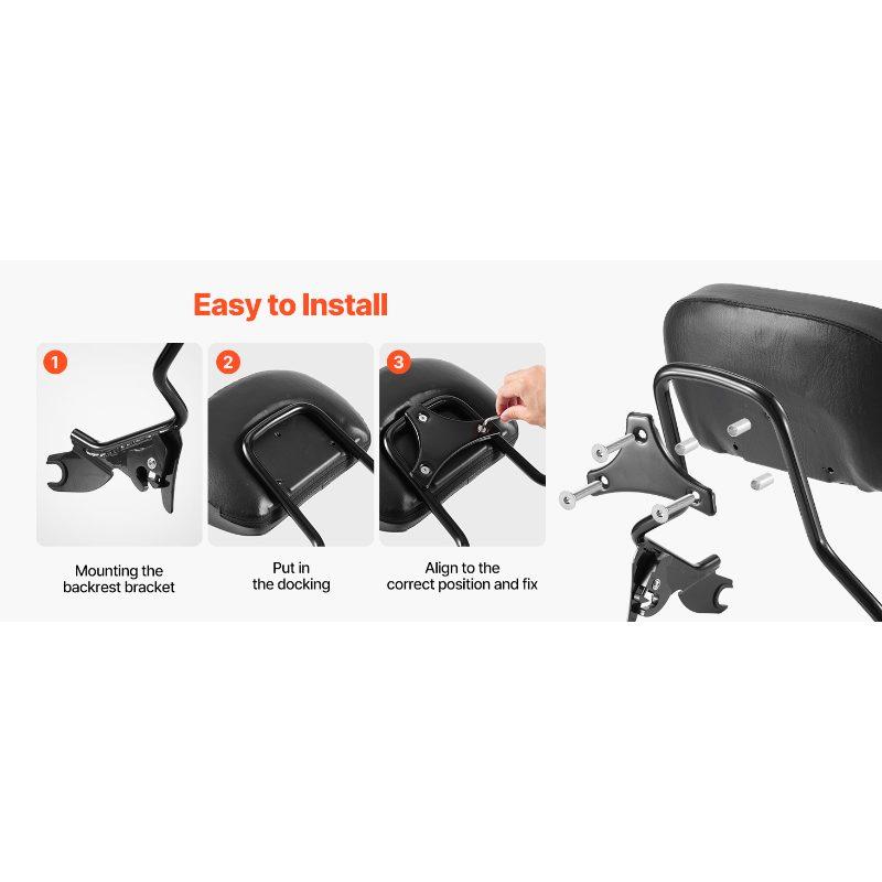 Detachable Motorcycle Passenger Backrest, Compatible with Harley-Davidson Touring, Street Glide, Road Glide, Road King, 16-Inch Height, Black