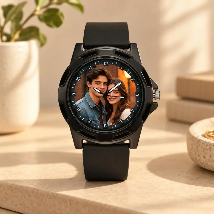Personalized Photo Watch Custom Picture Wristwatch Black Strap Couple Photo Watch Romantic Anniversary Birthday Gift for Him Her