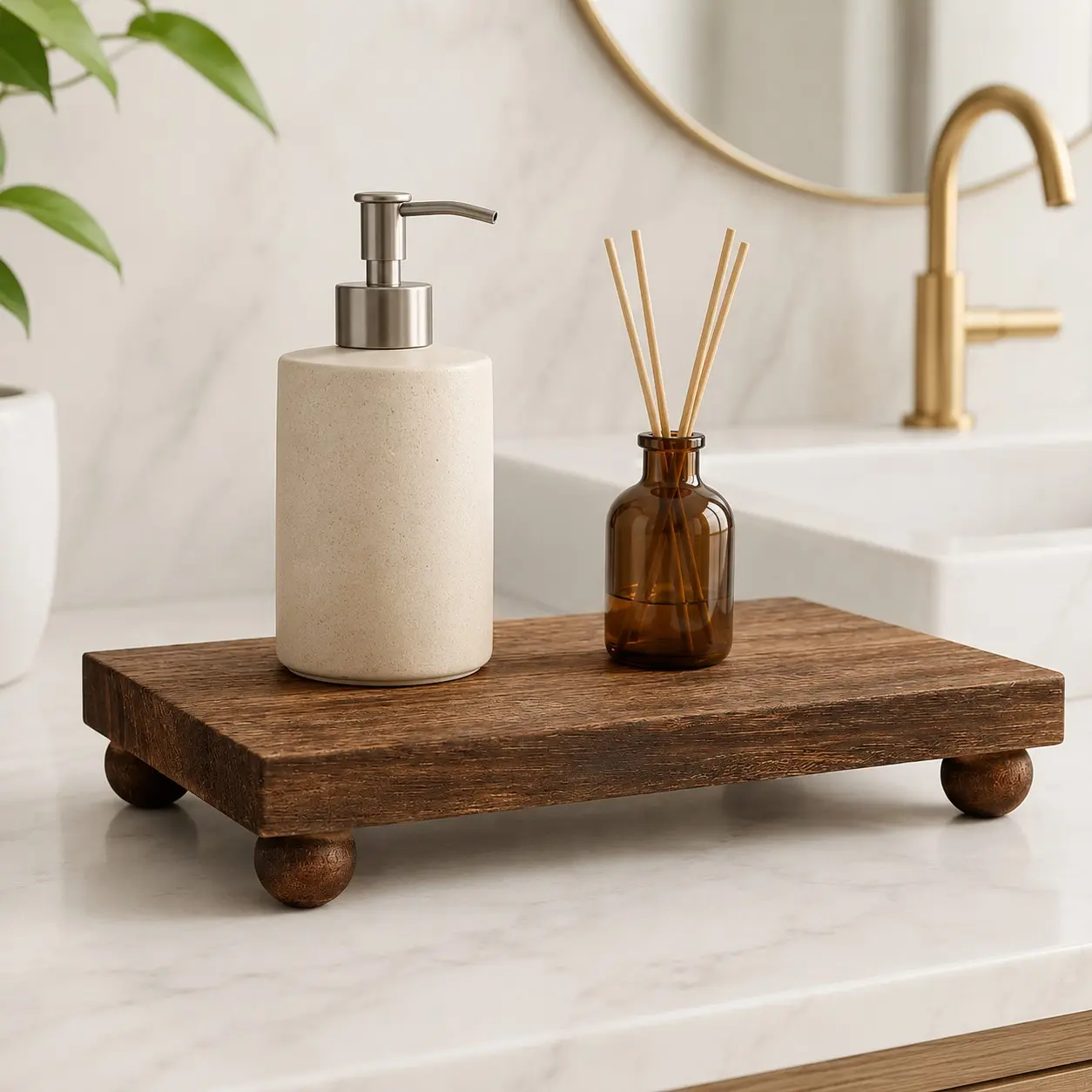 Wooden Riser Stand, 12 x 7 in Countertop Wood Riser & Wood Tray Riser for Bathroom Counter Organizer, Coffee Bar, Vanity & Kitchen Display