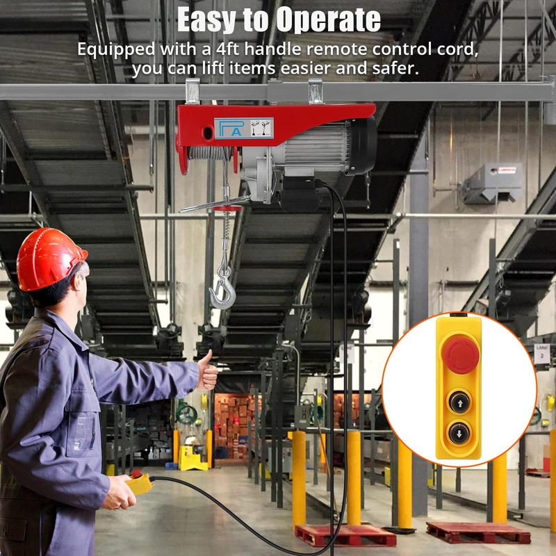GARVEE Electric Hoists: 2200lbs & 1760lbs Models, 39FT Lifting Height, 1600W Power, Remote Control Features, Perfect for Garage, Warehouse, and Factory Use with Durable Steel Wire Winch Design.