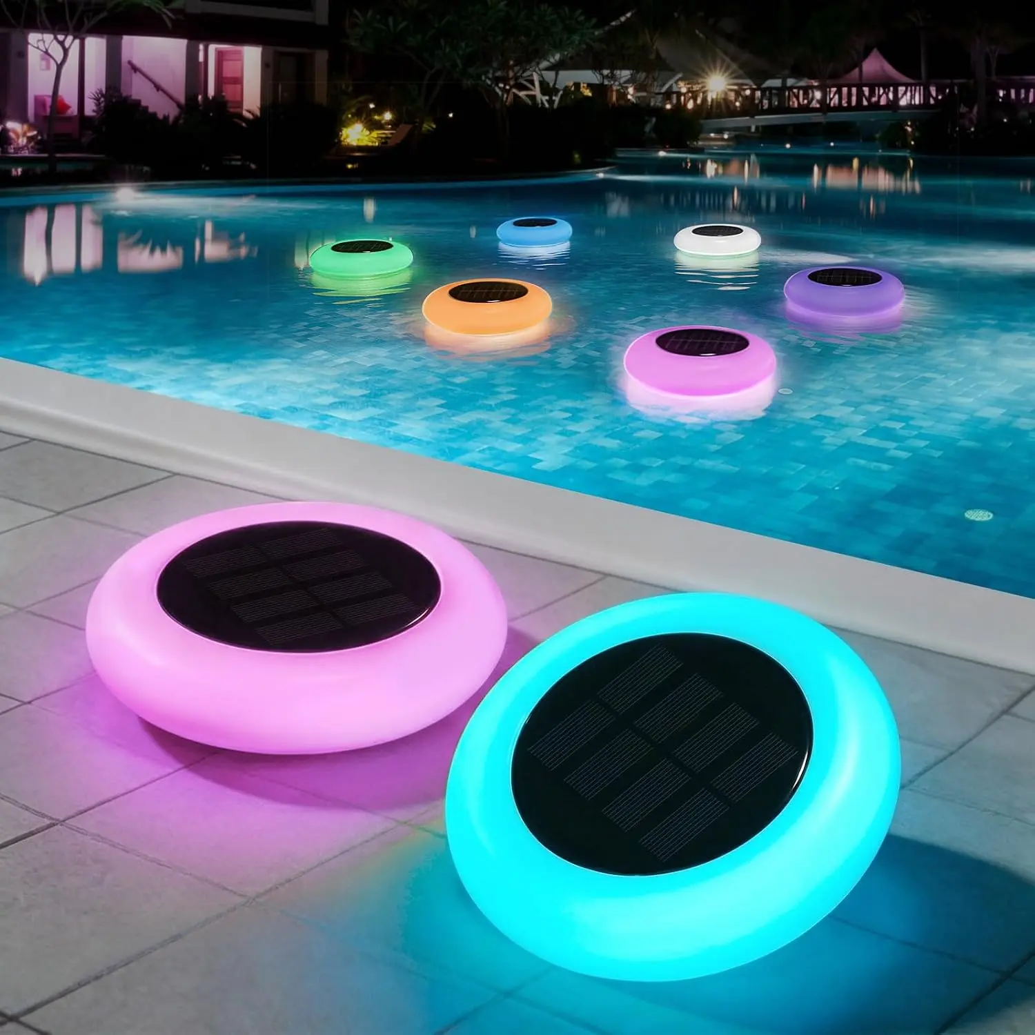 Floating Pool Lights, RGB Color Changing Pool Light with Breathing Effect, IP65 Waterproof Solar Powered Lights, Auto Dusk-to-Dawn Floating Decor for Swimming Pool, Pond, Garden (2 Pack)