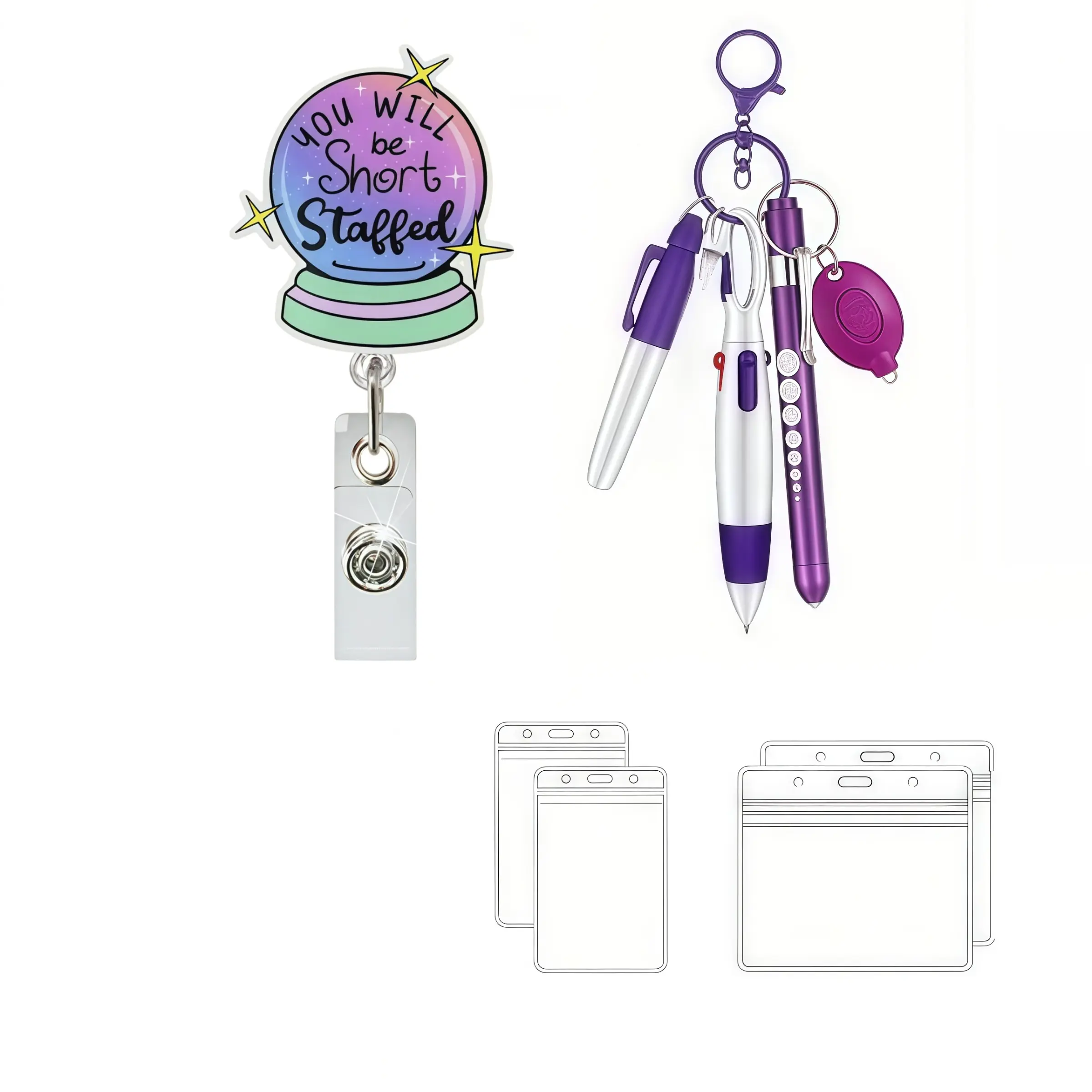 Nurse Badge Roll with Keychain Pen Set, Waterproof ID Card, Adjustable Identity Badge Holder, Ideal for Nurses, Teachers, Medical Workers, Office Staff