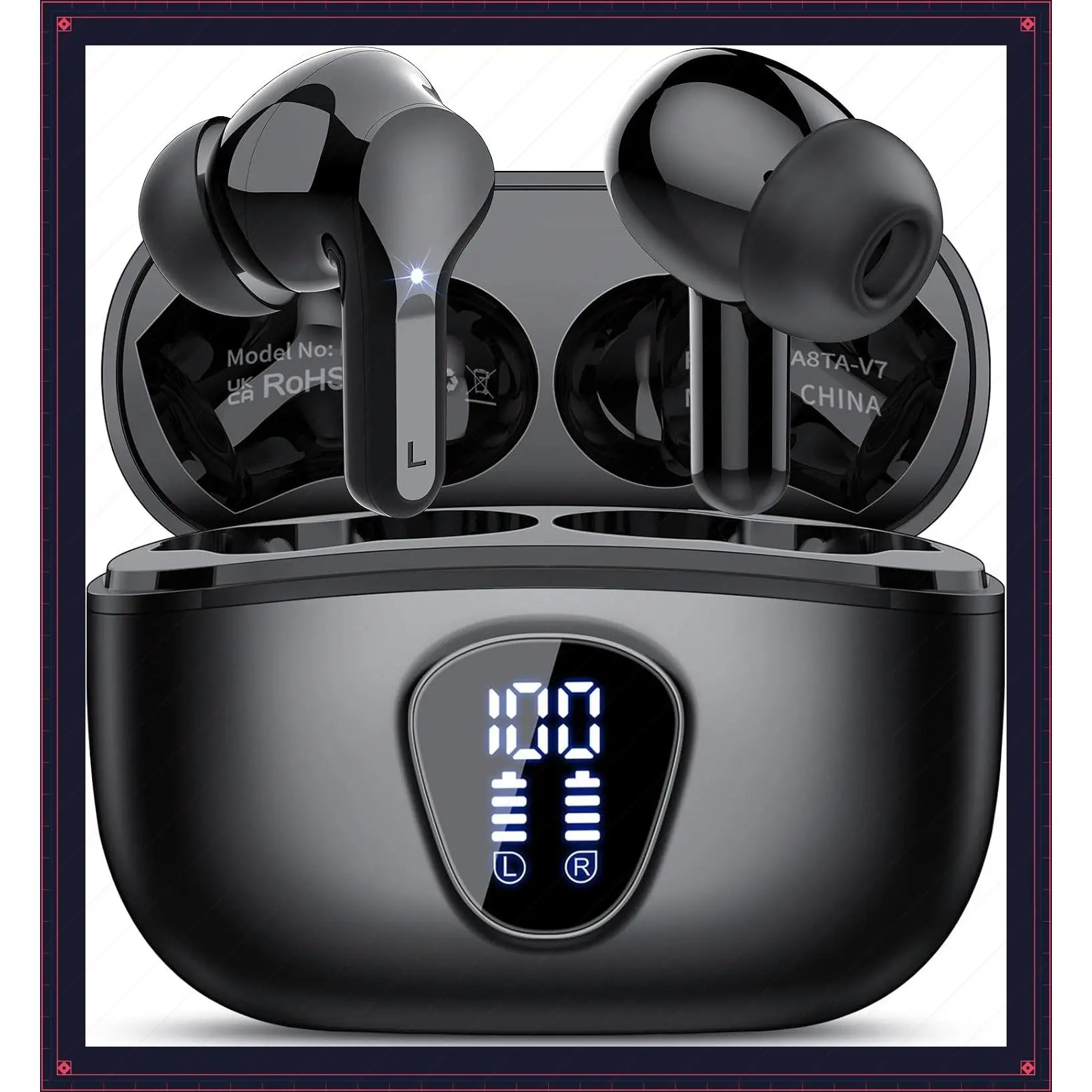 Wireless Earbuds Bluetooth 5.4 HiFi Stereo with ENC Noise Cancelling Mic, IP7 Waterproof, 48H Battery, LED Display, in-Ear Headphones for Sports Workout, BlackGift