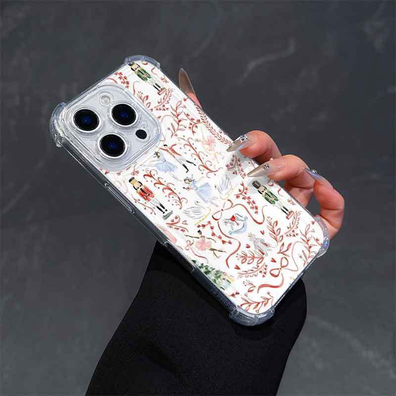 Nutcracker ballet pattern, four-corner drop-proof and non-slip TPU full-coverage phone case for the camera lens, compatible with iPhone 17, 16, 15, 14, 13, 12, 11, XS, X series and other models. Makes a great gift for friends or family.