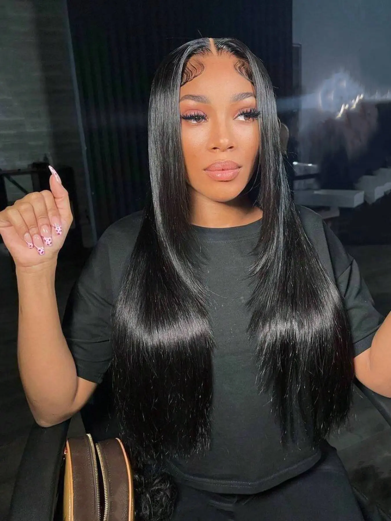 Synthetic 13x4 Lace Front Wig | Black Layered Straight Lace Front Wig For Black Ladies, Natural Layer Cut For Office, Casual Outings, Night Party & Travel Hairstyle