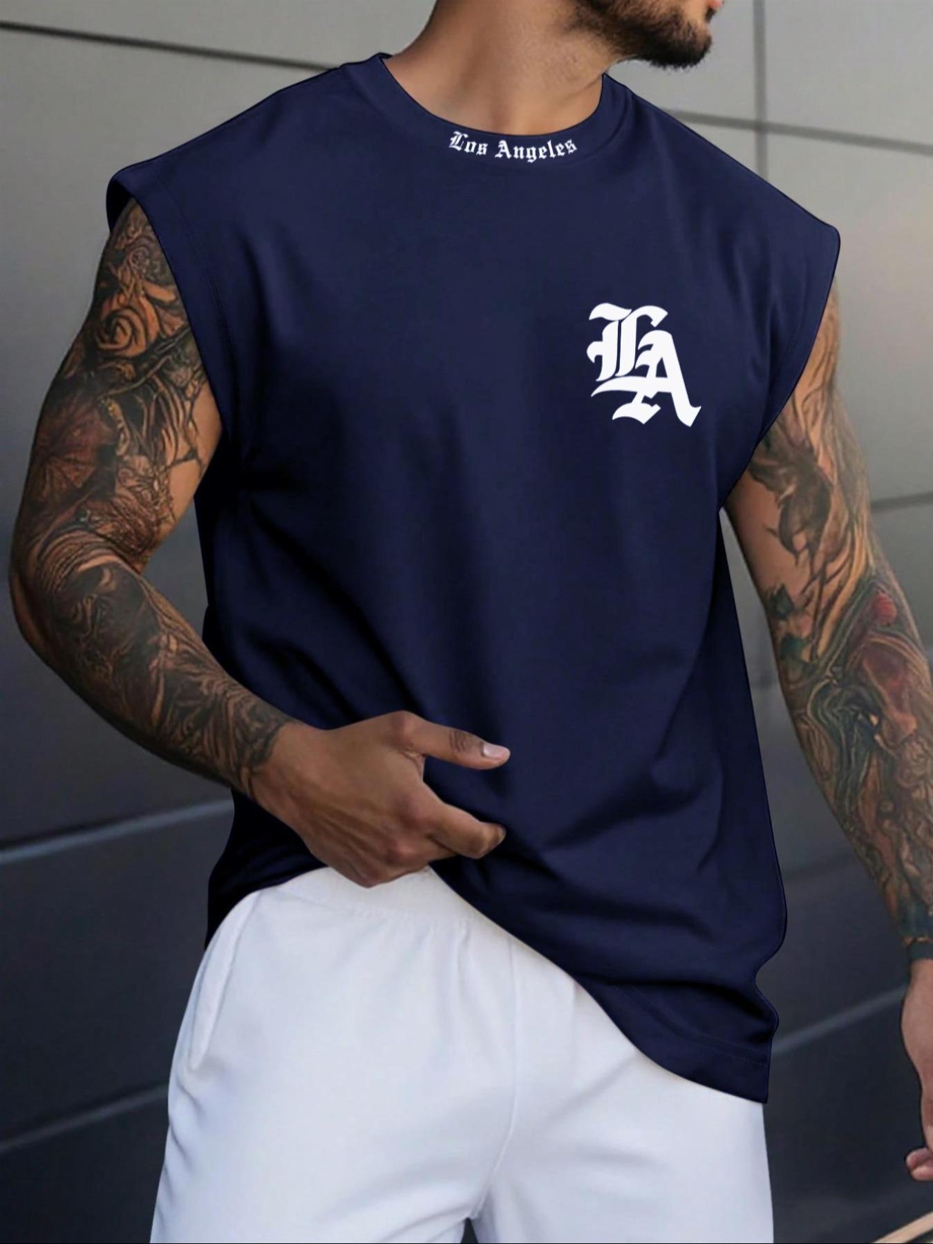 Men's Regular Fit Letter Print Tank Top Sleeveless Round Neck Top for Summer, Men's Top for Daily Wear, Tshirt, Casual Streetwear Top