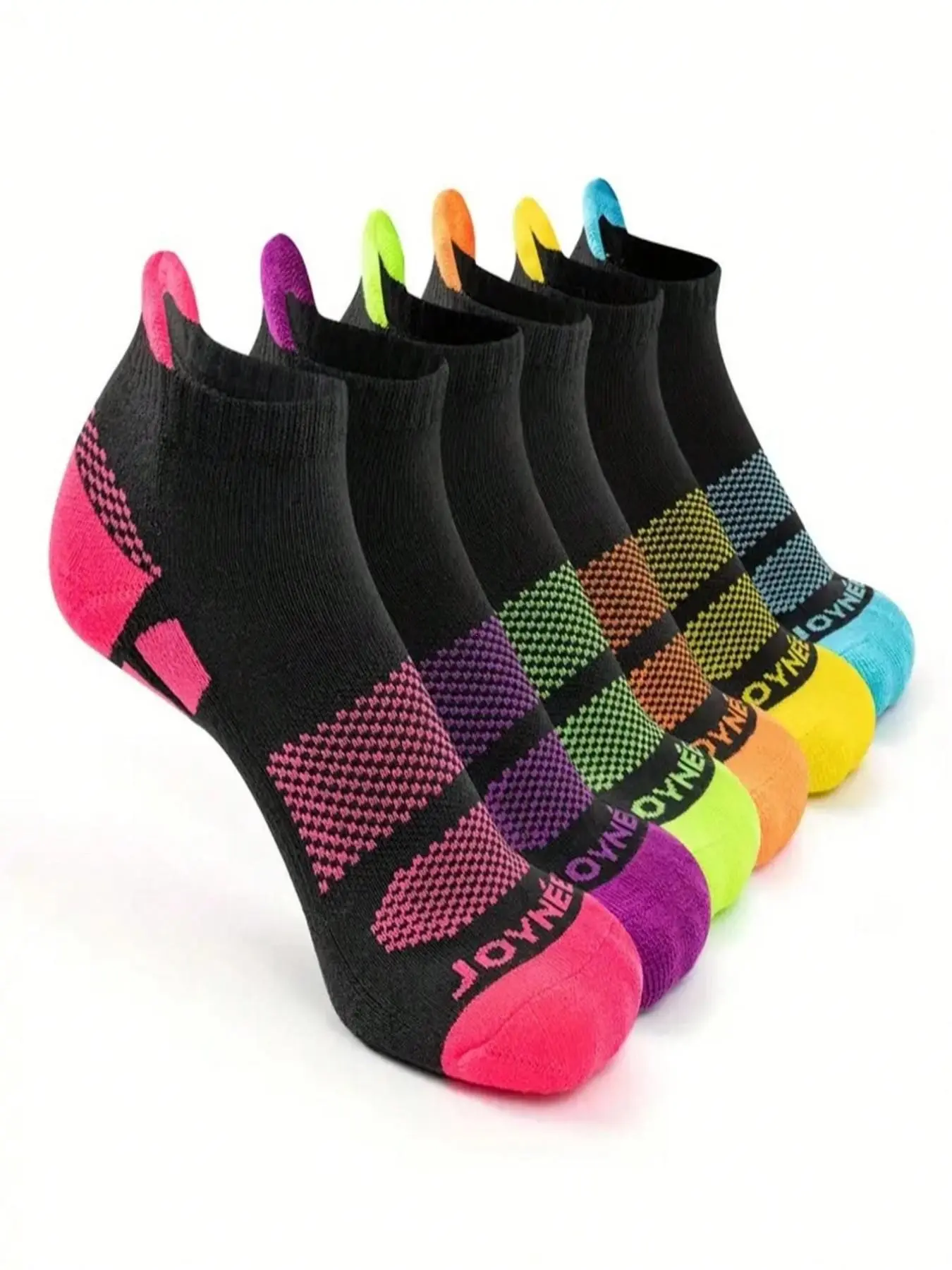 6 Pairs Women's Sports Socks, Arch Support, Cushioned Sole, Colorblock, Slim-Fit, All Sizes, Comfortable for Running, Gym, Hiking, Bike Riding
