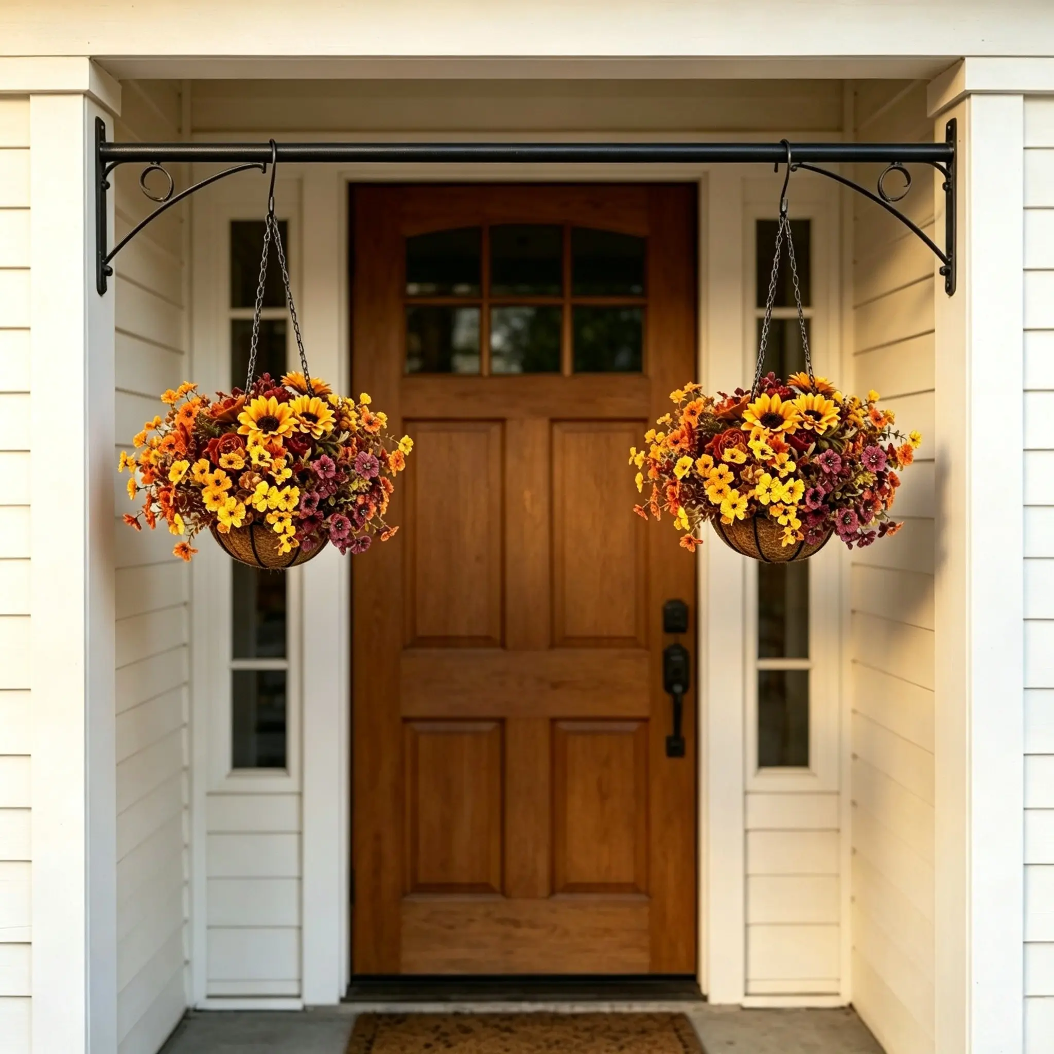 2 Sets Autumn Artificial Hanging Flower Baskets, Decorative Sunflower Arrangement, UV-Resistant, Weatherproof, Metal Chain, Ideal for Home Decor