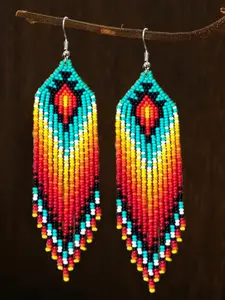 Bohemian Vintage Beaded Tribal Totem Tassel Earrings, Handmade Seed Bead Dangles, Iron Ear Needle, Perfect for Gifts and Festivals