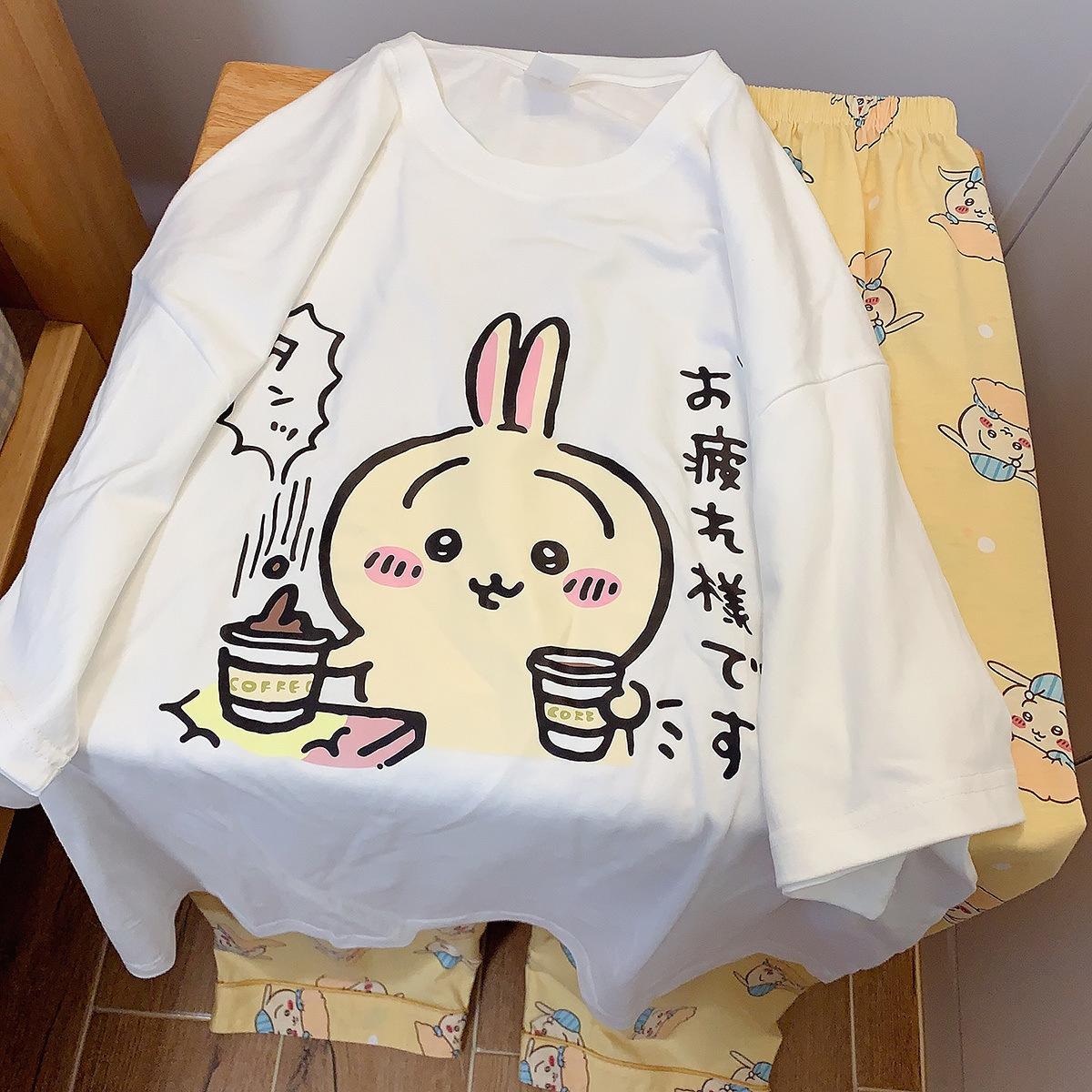 Anime chiikawa pajamas summer cotton round neck short sleeved pants loose casual comfortable cute cartoon chiikawa home clothes