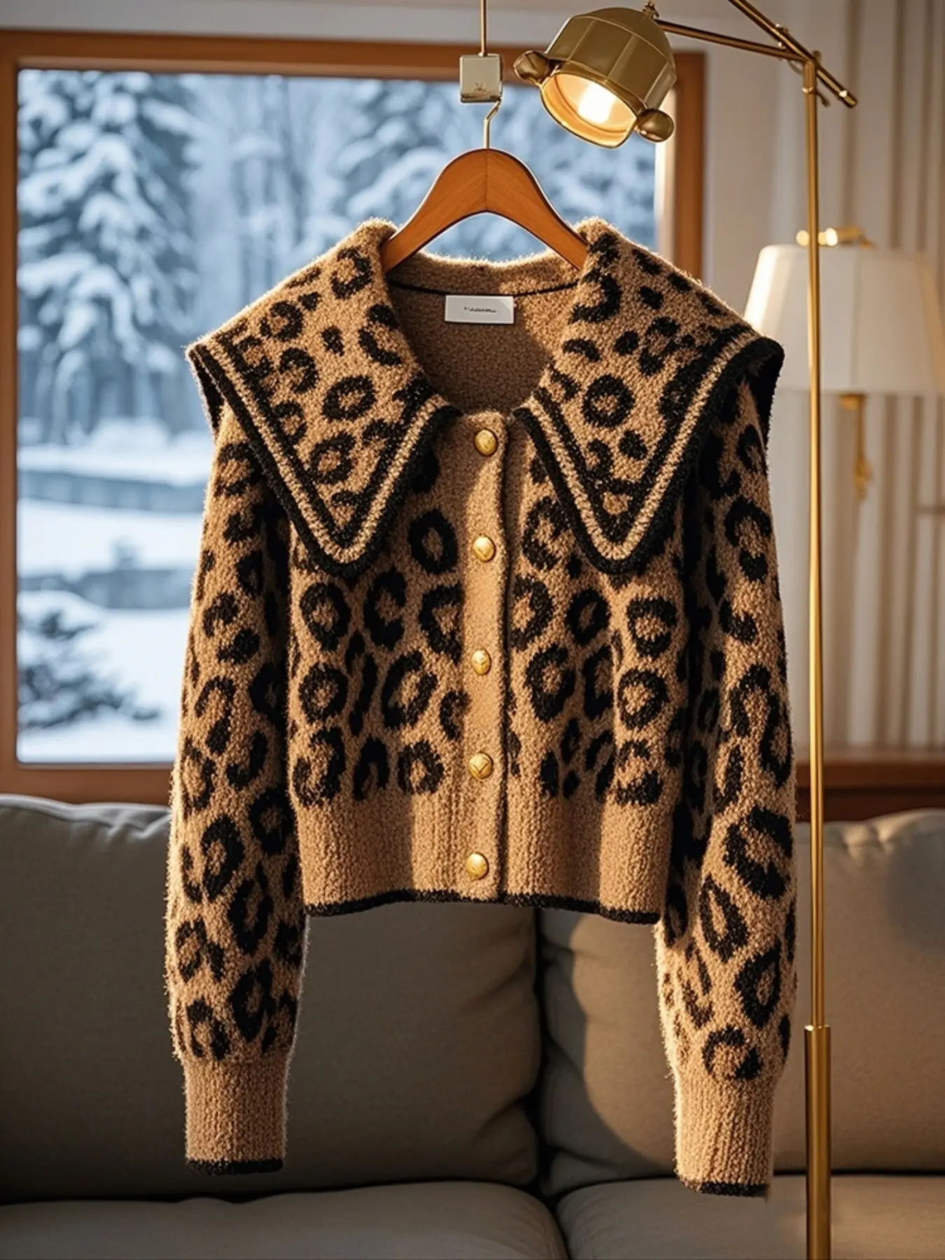 Women's Casual Lapel Cardigan Knitwear, Leopard Print, Slim-Fitting, Fall & Winter, Perfect for Dates, Parties, School Returns