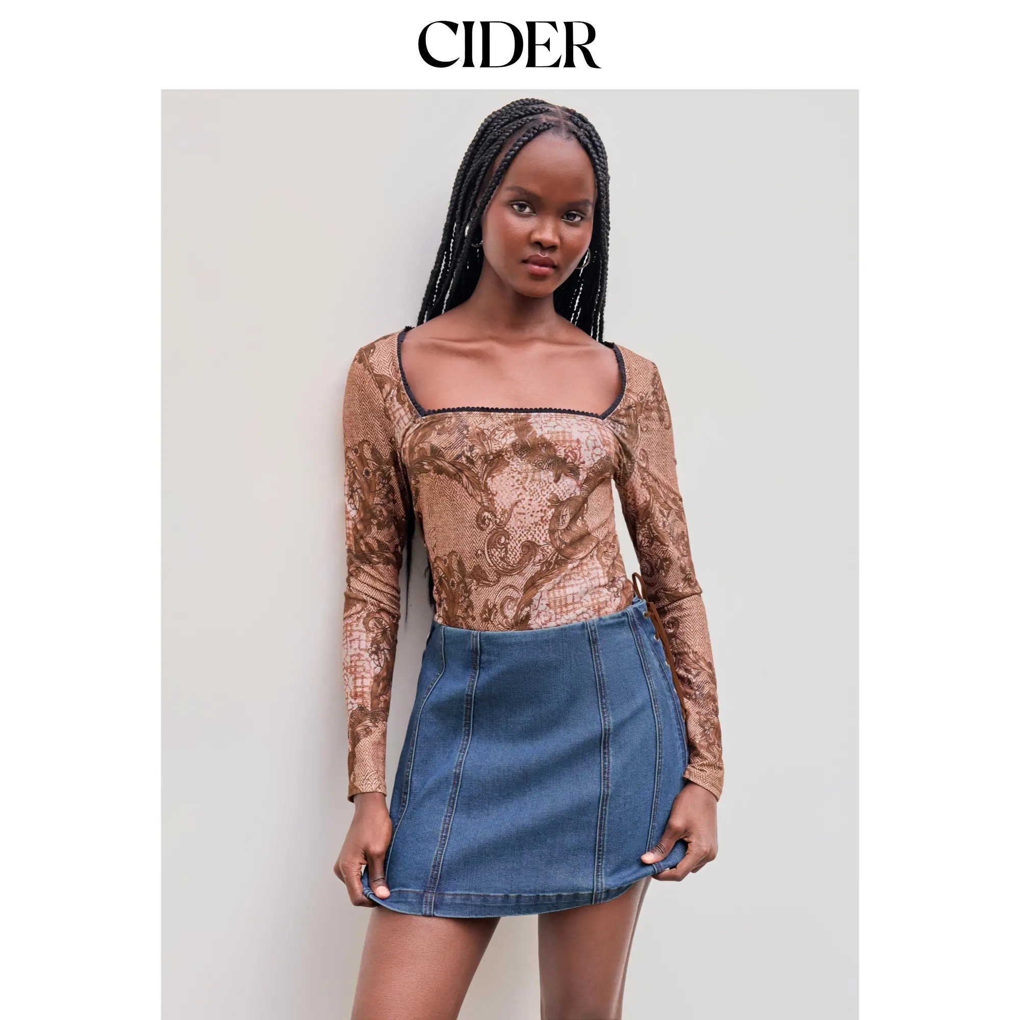 Cider [size 2-26] Square Neck Paisley Floral Bodysuit