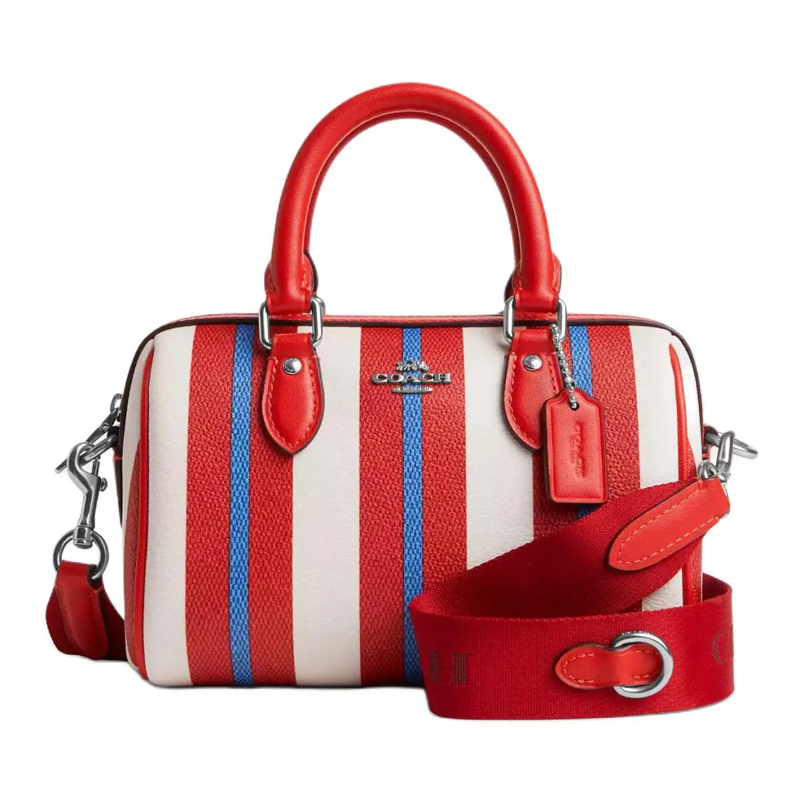 COACH Rowan 18 Logo-Print Zip-Top Crossbody Bag for Women – Coated Canvas and Recycled Leather, Small Size, Red