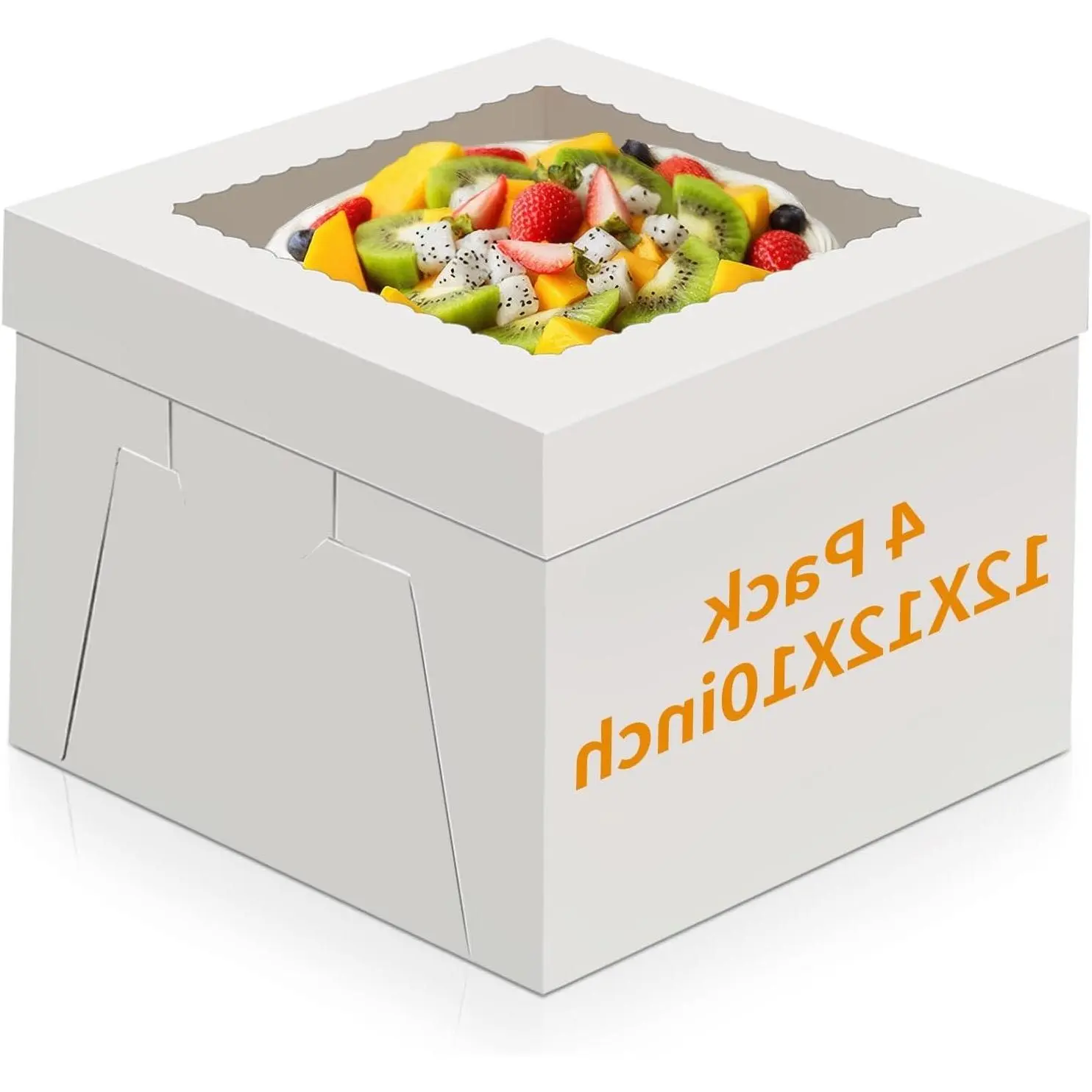 12x12x10 Inch Cake Boxes with Clear Window, 4 Pcs Thick Cardboard Tall Large Cake Carrier Holder for Cakes Pies Baked Goods, Easy to Assemble Storage Transport ContainerGift