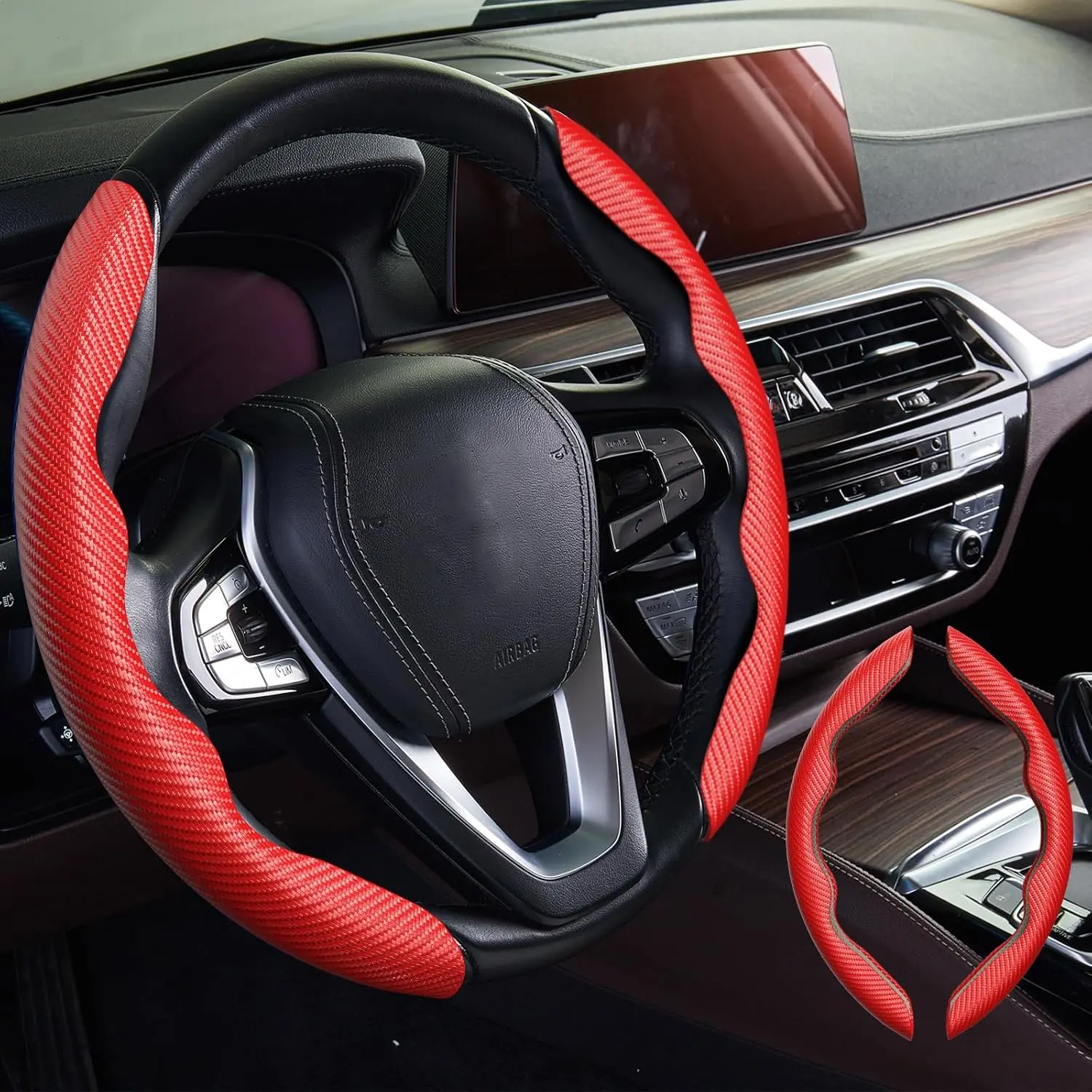 2-Pieces Anti-Slip Grip Carbon Fiber Steering Wheel Covers, Easy Install for Most Car Models, Multiple Colors Car Interior Accessories for Men, D/O Models