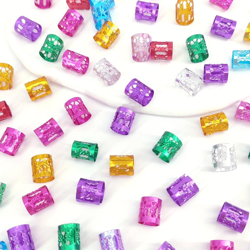 100pcs Adjustable Durable Boho Chic Hair Jewelry Set, Geometric-Patterned Alloy Hair Rings, Metal Cuffs for Braids and Dreadlocks, All-Season Hair Accessories