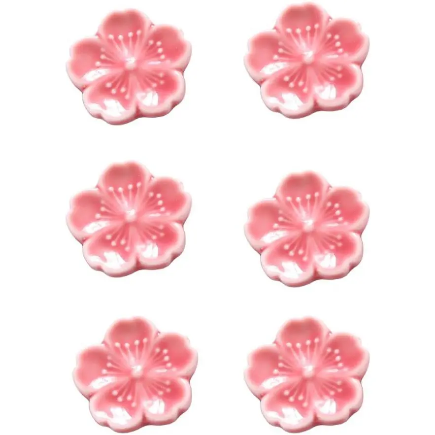 Elegant Cherry Blossom Ceramic Chopsticks Rest Rack Dinner Spoon Stand  Fork Holder, Chopsticks Stand(Set of 6)