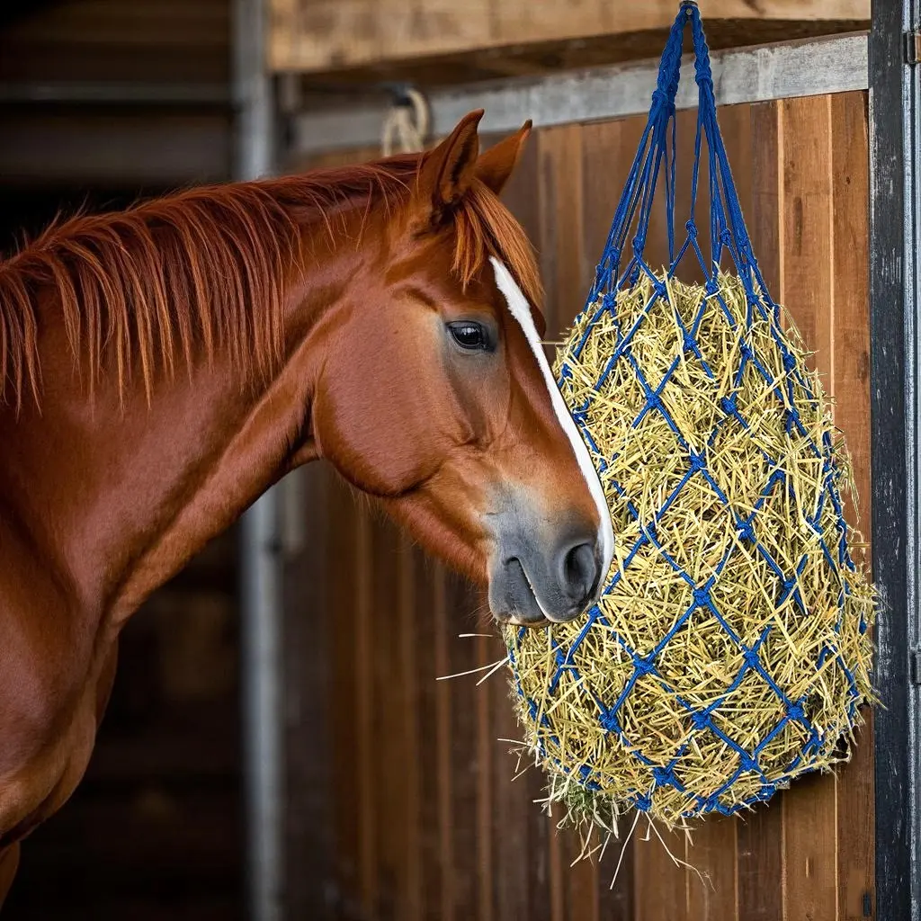 Hay Net Bag for Horses Cattle Sheep, Slow Feeding Hay Net with Handle, Digestive Aid Hay Bag, Durable Animal Feed Container