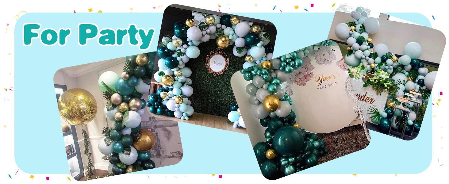 Teal Balloons,60 Pcs 12 Inches Metallic Green and Gold Blue Balloons with Confetti Balloons for Birthday Baby Shower, Jungle Theme Party Balloons,Wedding Decorations Supplies