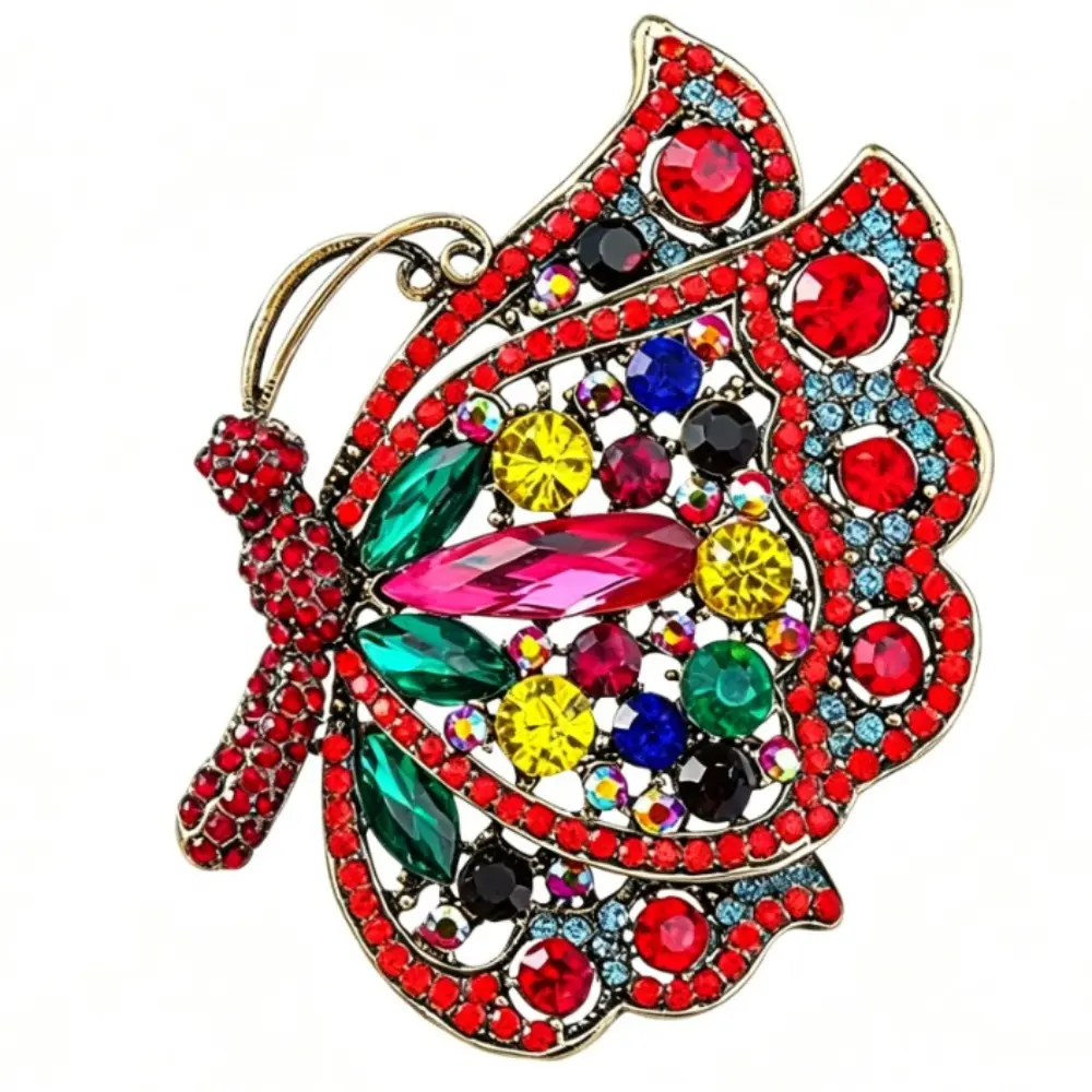 Vintage Luxury Diamond Studded Colorful Butterfly Brooch Feminine Coat Jacket Sweater Chest Flower Accessory