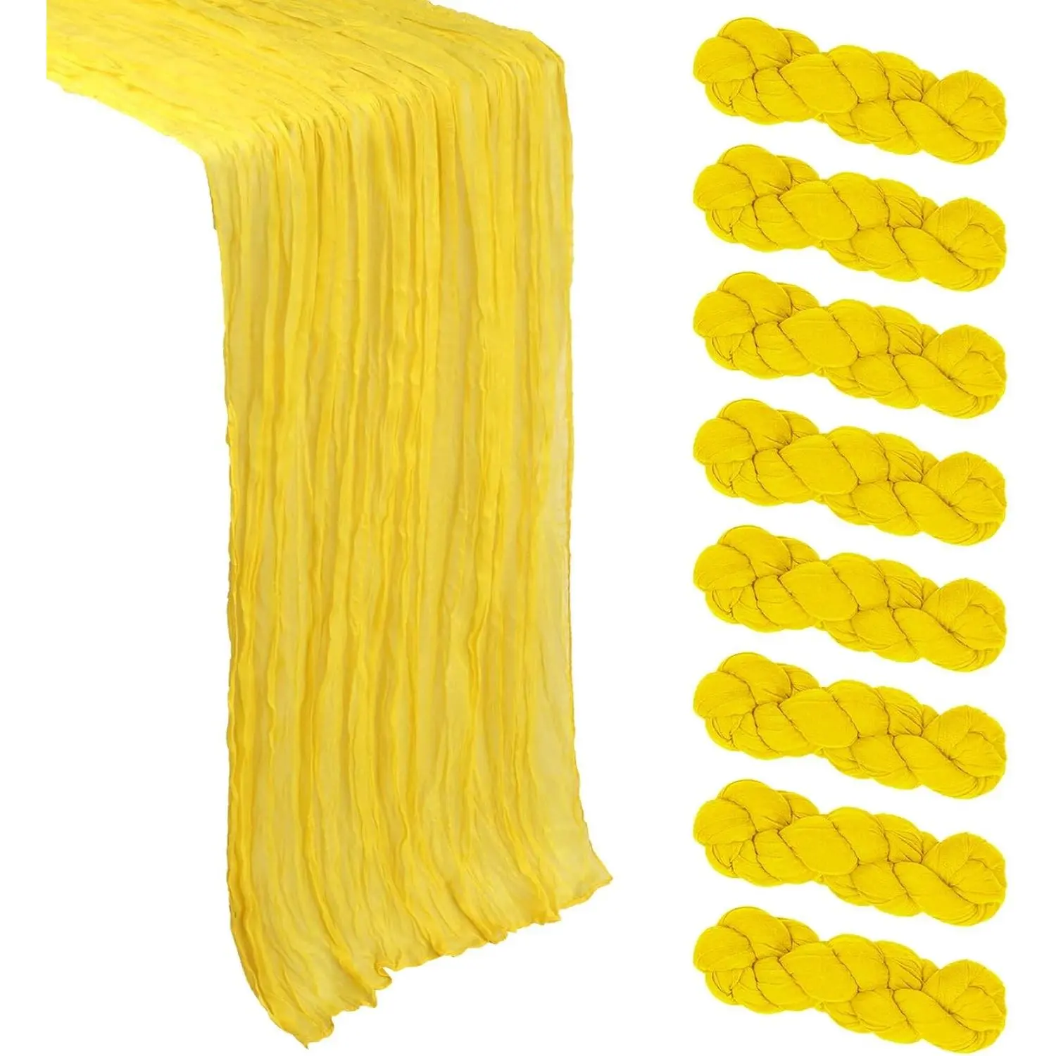 8 Pack Lemon Yellow Cheesecloth Table Runner 10Ft Gauze Cheese Cloth Table Runner 120 Inch Boho Sheer Rustic Fabric for Summer Holiday Party Decor Bridal Baby Shower Wedding Decoration