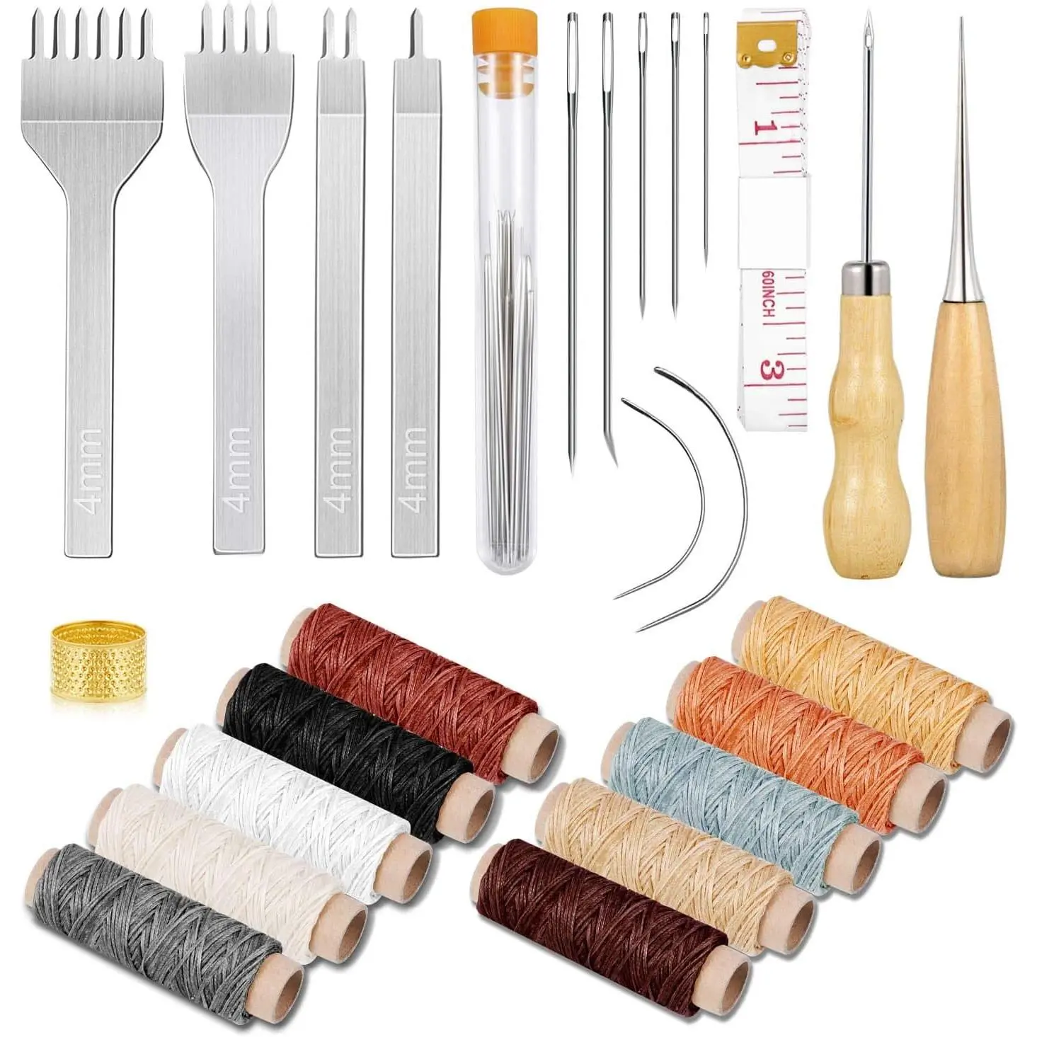 35-Count Leathercraft Single Kit with Leather Pouch, Hole Punch Tool, Sewing Tools, Waxed Thread, Large-Eye Stitching Needles for Beginner Crafts Projects