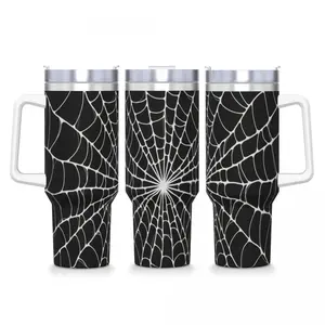 White Spider Web Black 40oz Tumbler With Handle