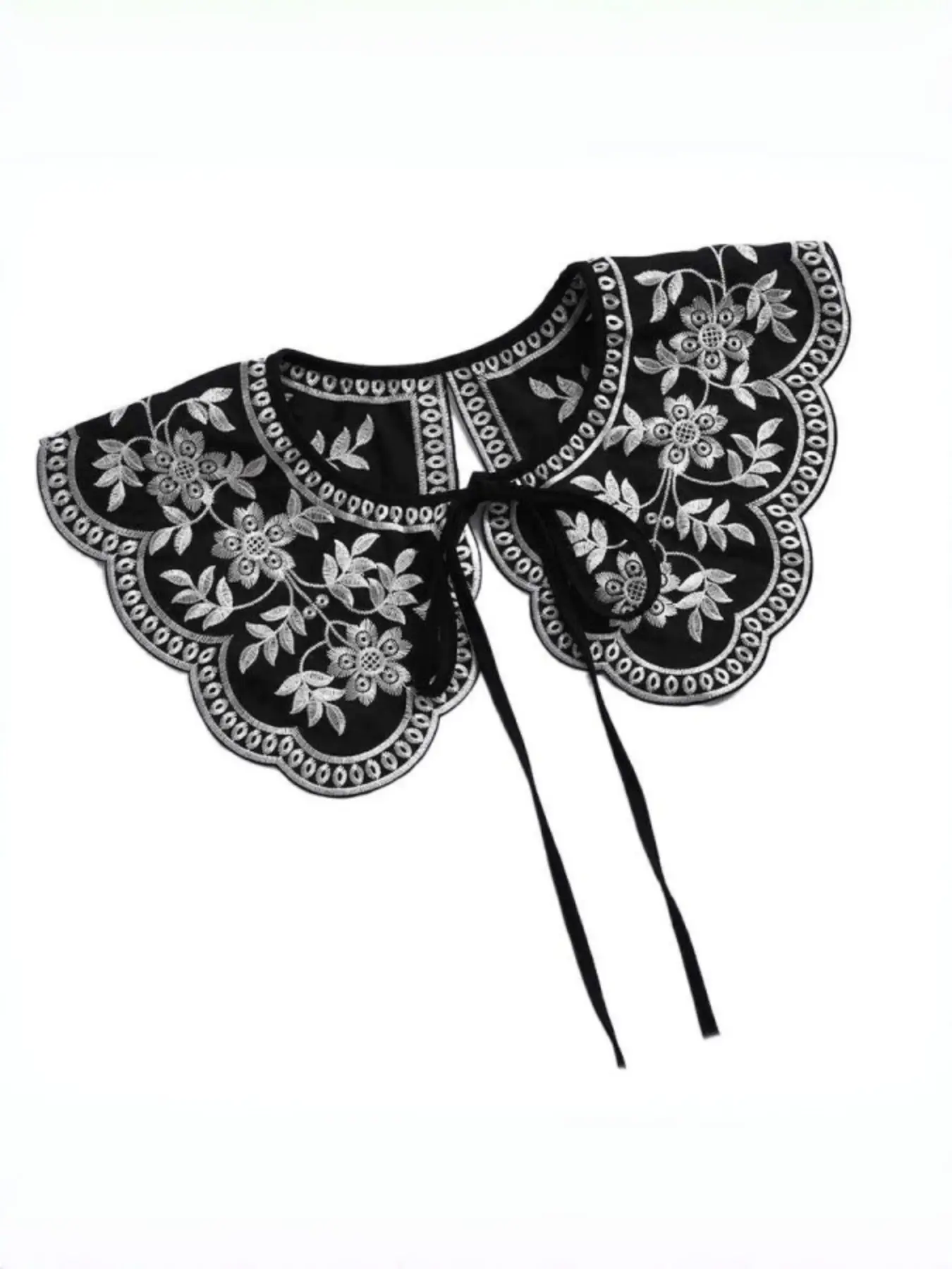 Vintage Floral Embroidered Detachable Peter Pan Collar, Statement Fake Collar for Dresses, Sweaters & Blouses, 1pc Fashion Accessory
