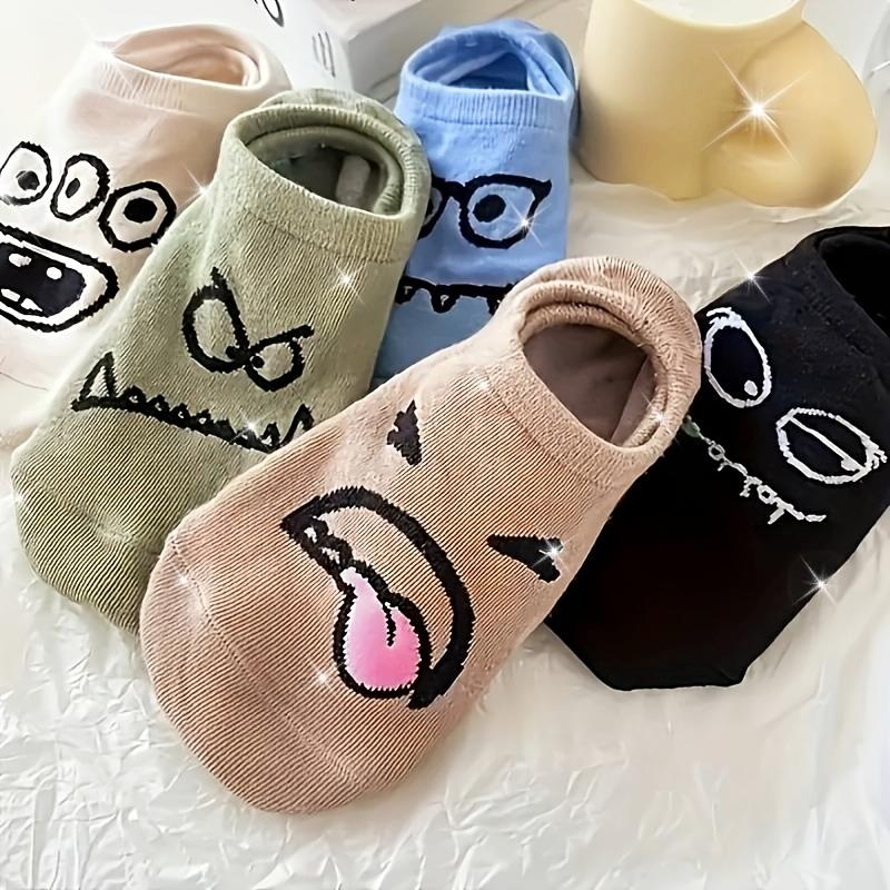 5 Pairs Colorful Cartoon Printed Low-cut Ankle Socks Funny Breathable Lightweight for Teenagers Casual Wear Suitable for 99 Scenes