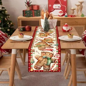 Vintage Country Style Gingerbread Man Table Runner, Polyester Material, 35x180cm, Home Party Centerpiece Decoration, 1pc