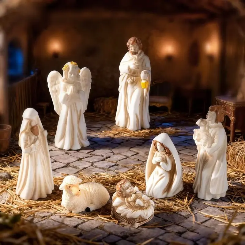 7pcs Mini Nativity Scene Decorations, DIY Christmas Manger Set, Perfect for Terrariums, Moss Bottles, Desktop, Car, Gift Ideas