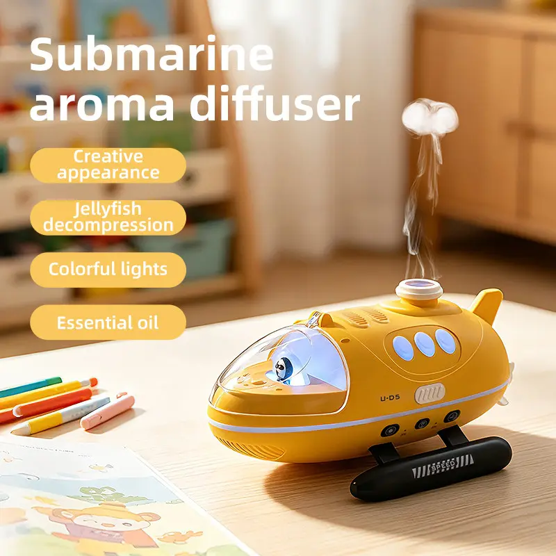 Submarine-Shaped Aroma Diffuser, Jellyfish LED Light, 250ML Ultrasonic Cool Mist, Auto Shut-Off, Silent Night Light, Unique Gift