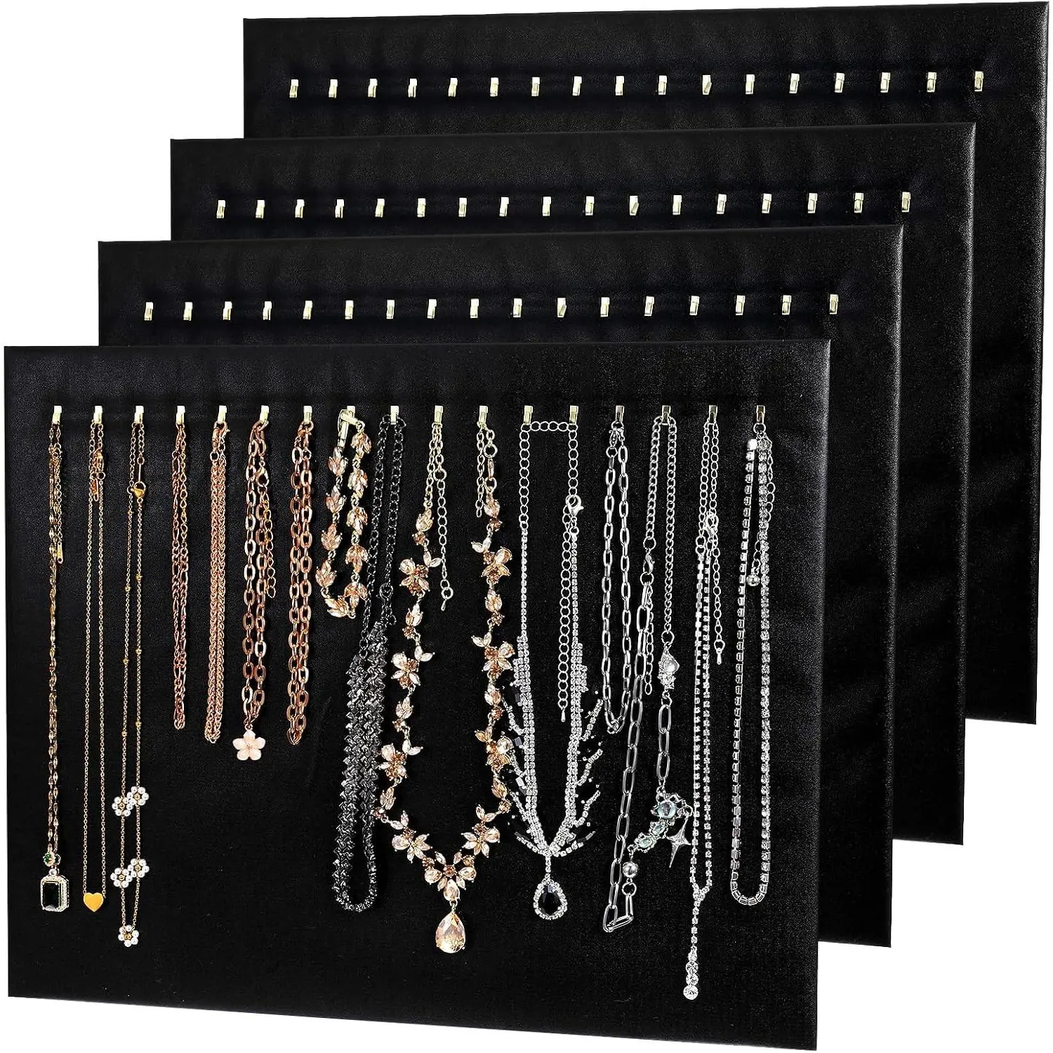 4 count Black  Display Stands, Leather Necklace Organizer Boards with 17 Hooks for Selling, Shop Store , Chain Pendant Bracelet Storage