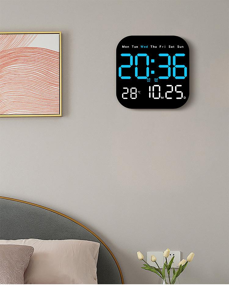 Large Display Digital LED Wall Clock Battery Operated with Temperature Date Weekday Display Adjustable Brightness Alarm Timer Modern Hanging Table Clock for Living Room Bedroom Home Decor