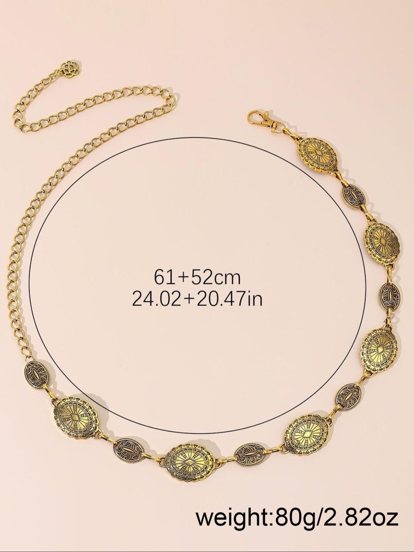 Women's Vintage Metal Waist Chain, Exaggerated Carved Texture Belt Buckle, Fashionable All-Season Accessory, Perfect for Dresses & Vintage Body Jewelry