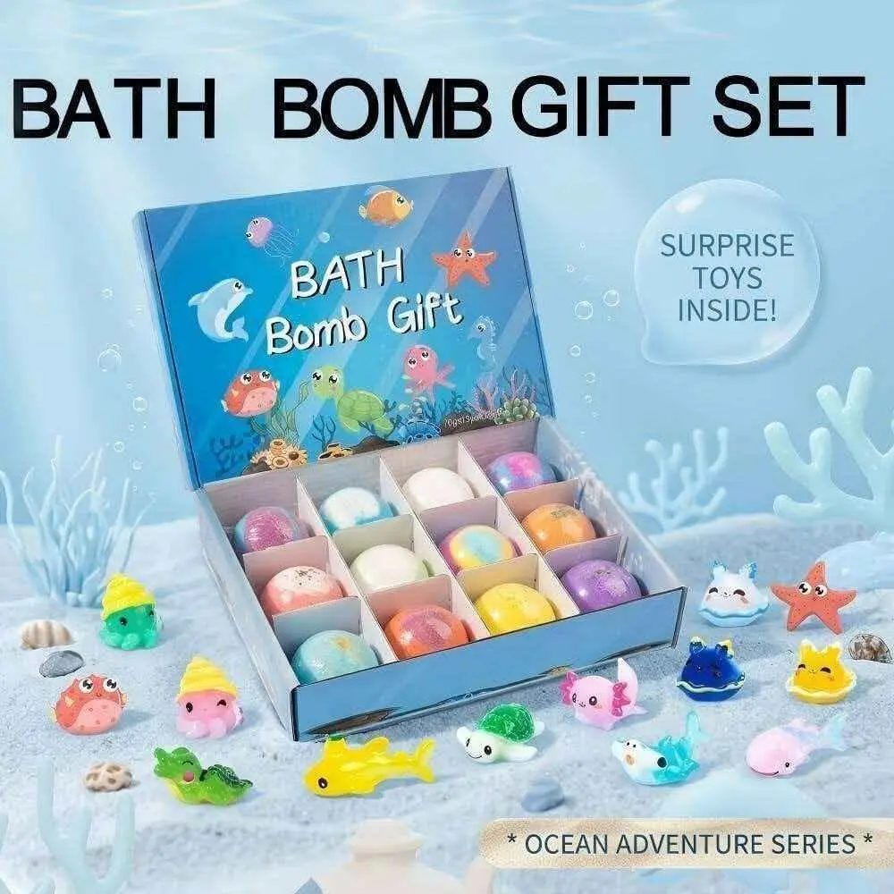 2026 New Ocean Mermaid Kids Bath Salt Balls, 12 Pieces with Essential Oils, Moisturizing, Soothing, Hidden Toys, Body Care, Best Gift for Children, 60g*12