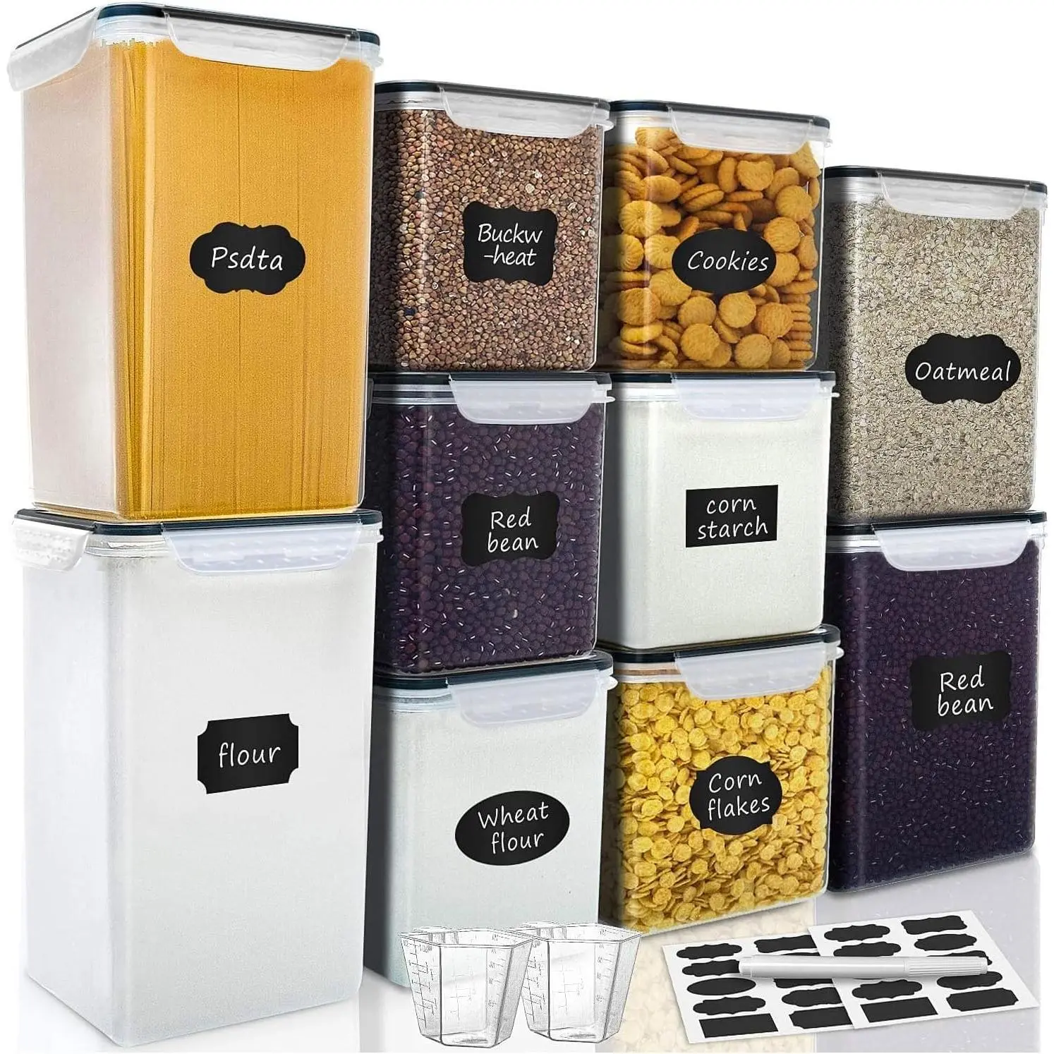 Large Tall Airtight  Storage Containers, 10 PACK Containers Set | Plastic Airtight Kitchen & Pantry Organization, Ideal for Flour & Sugar Plastic Canisters with Labels