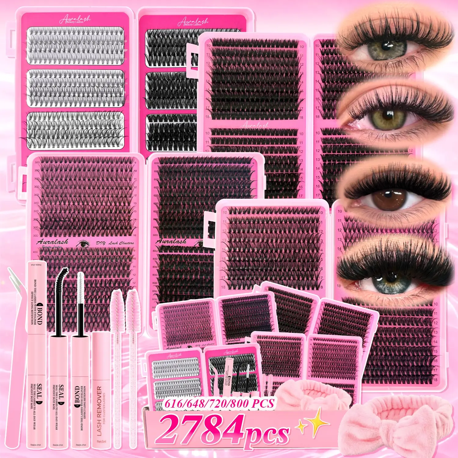 DIY Lash Extension 2784PCS Cluster Lashes 4-in-1 Fluffy Wispy Lash Book Gift Set | Natural & Full Volume Eyelashes with Upgraded Gentle Glue | Salon Quality At Home, Beginner Friendly, Long Lasting All Day Wear