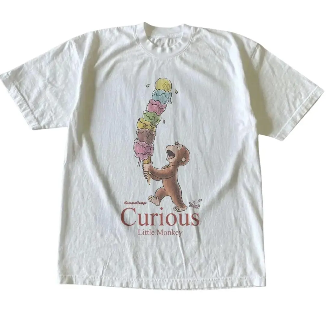 Curious George Little Monkey T-Shirt, Animal Tee, Cartoon Tshirt, Gifts Shirt, Unisex Vintage Graphic Tees Gothic Grunge Y2k Emo Scene Amity Affliction Style Clothes Men Women Streetwear Summer