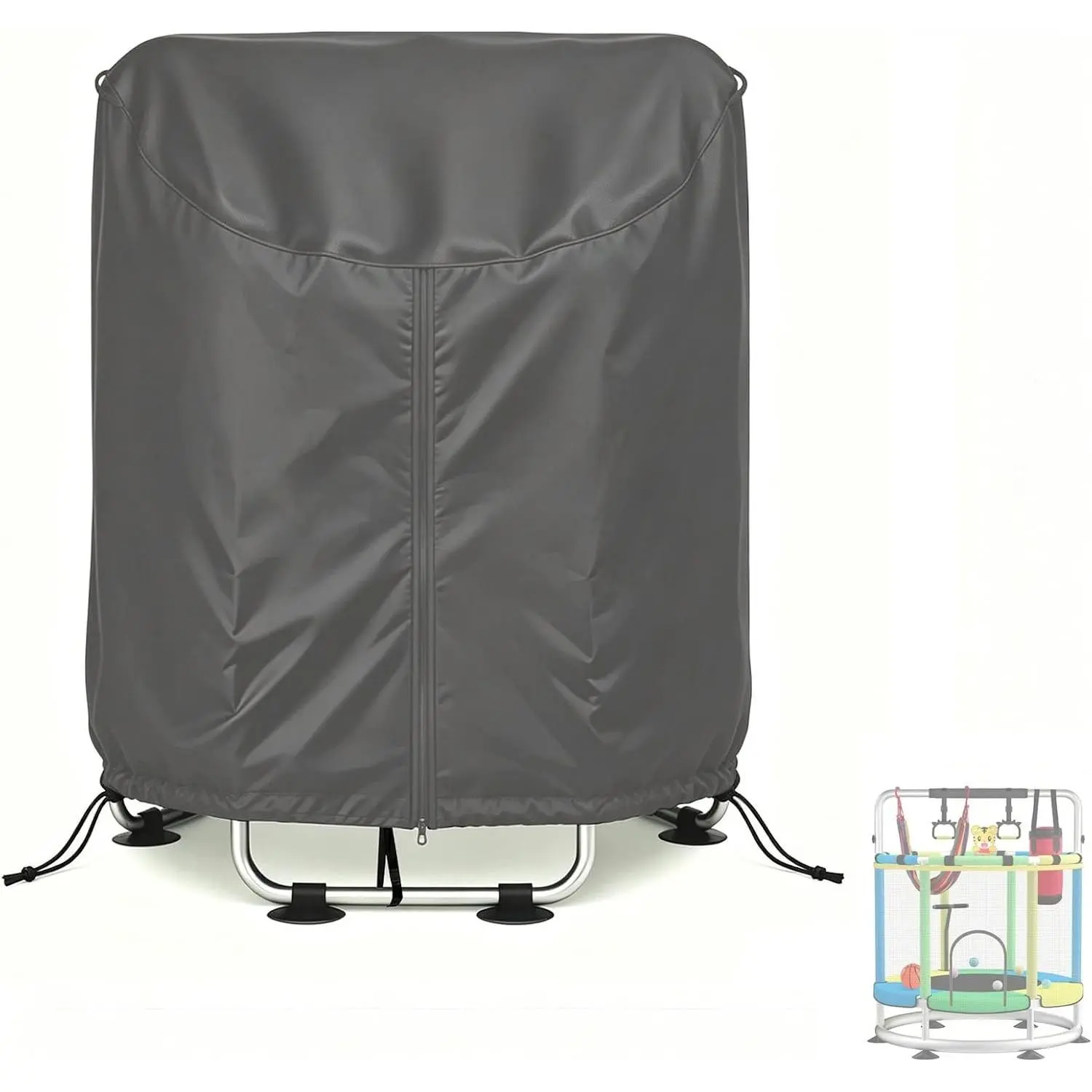 55-Inch Heavy-Duty Round Kids Trampoline Cover, 600D Oxford Cloth, UV Protection, All-Season Outdoor Full Coverage Weather-Resistant Windproof Protector, Gray