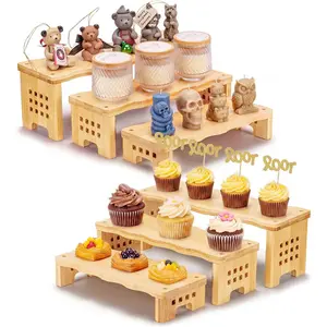 6 Pack Bamboo Cupcake Stands and Tiered Risers Display Stands for Vendor Events, Rustic Dessert Table Display Set, Buffet Food Risers for Parties, Craft Show Booth Must Haves,Kitchen Spice Rack