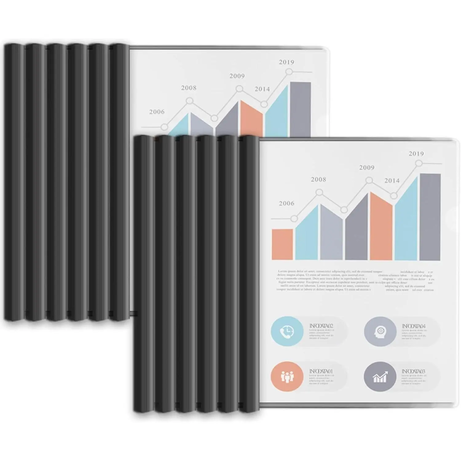 Heavy Duty Clear Report Covers with Sliding Bars, 100 Sheet Capacity, 12 Pack