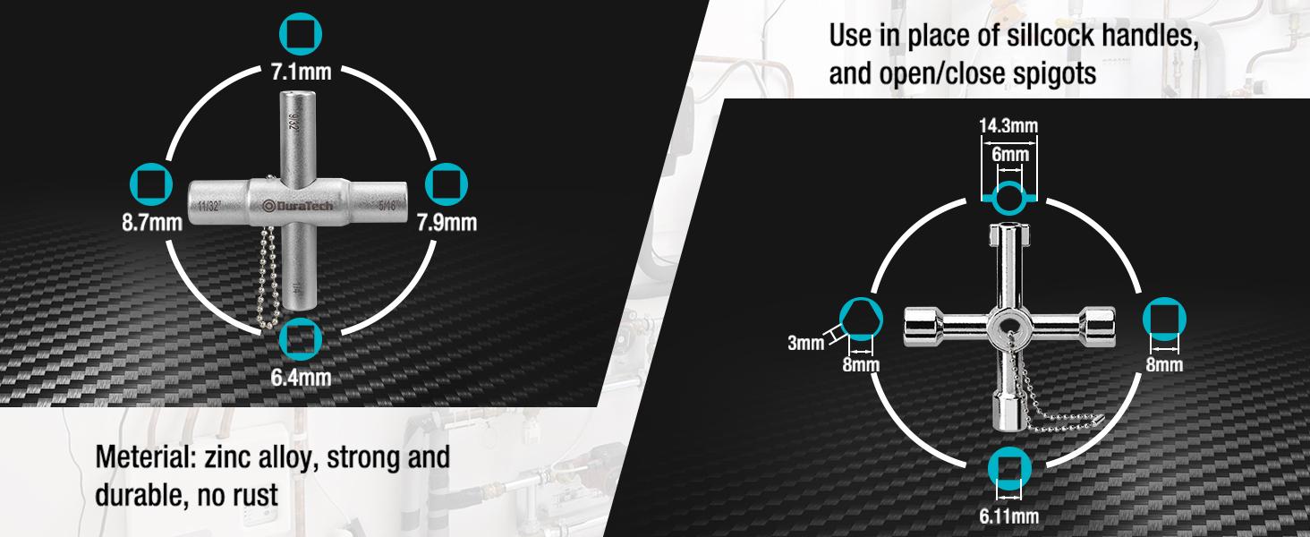4 Way Sillcock Key Set, Utility Key, Multi-functional Water Key, 2-Pack, for Valve, Faucet, and Spigots